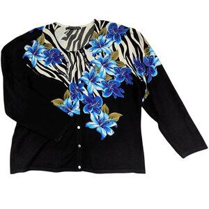 Pierri New York Cardigan Womens 3X Black Floral Vintage Glam‎ Embellished Y2K